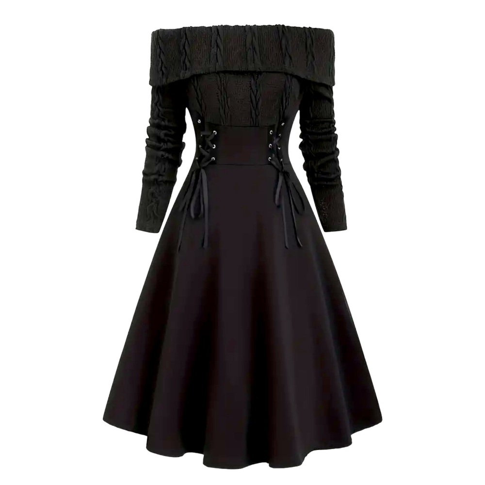 NWOT off shoulder sweater top dress with lace tie accents at waist - XXL
